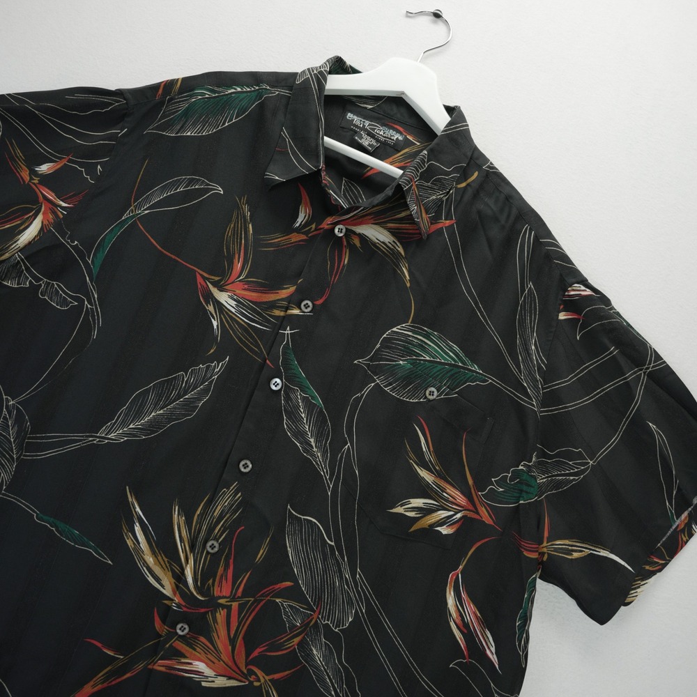 Tori Richard Mens 2XB Black Silk Bird of Paradise Hawaiian Shirt Tropical